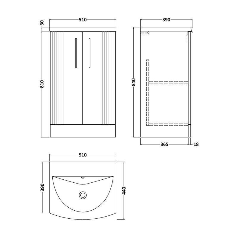 Deco 510mm Bathroom Vanity with Integrated Vitreous China Basin, Satin White