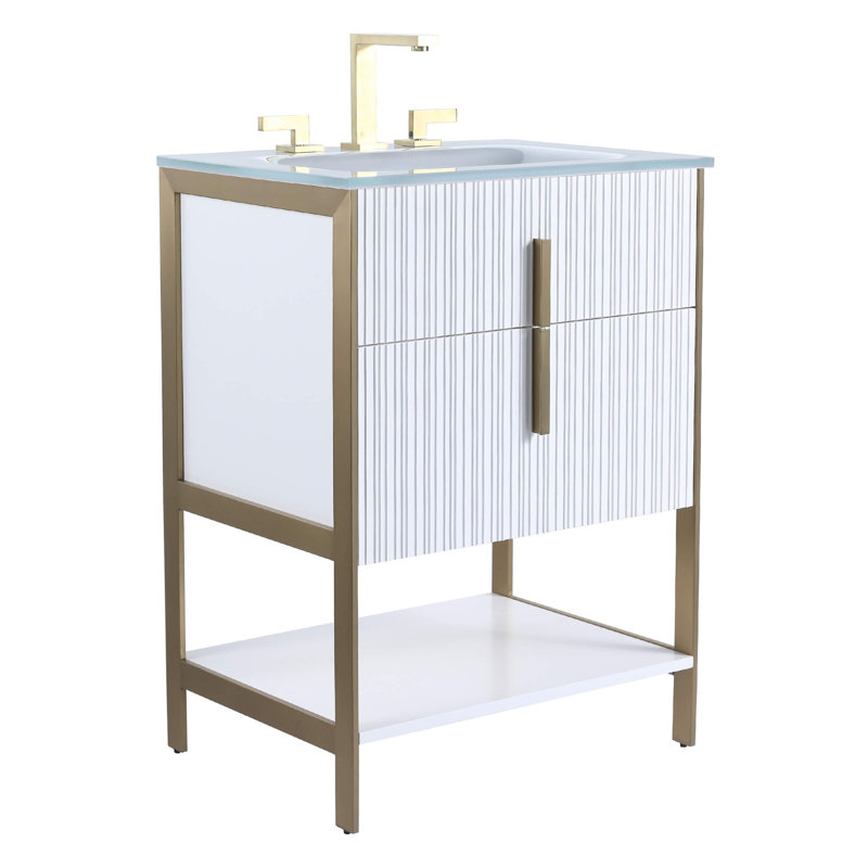 Mirutil Single Bathroom Vanity with Top, Satin Brass, White Matte