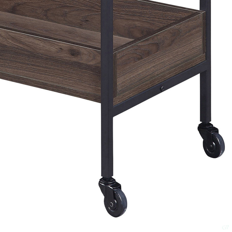 Chariot de service noyer et noir avec 2 tablettes