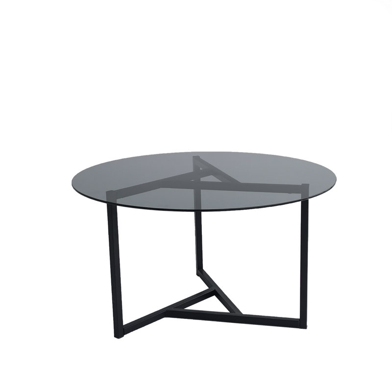 Table basse industrielle moderne, structure 100% métal et verre trempé, 29,5 po x 16,5 po x 29,5 po | Plateau épais de 6 mm, finition fumée et noire | Conception élégante et durable pour le salon, décoration intérieure contemporaine