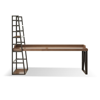 Nut-brown + Black Rectangular Solid Wood + Iron desk