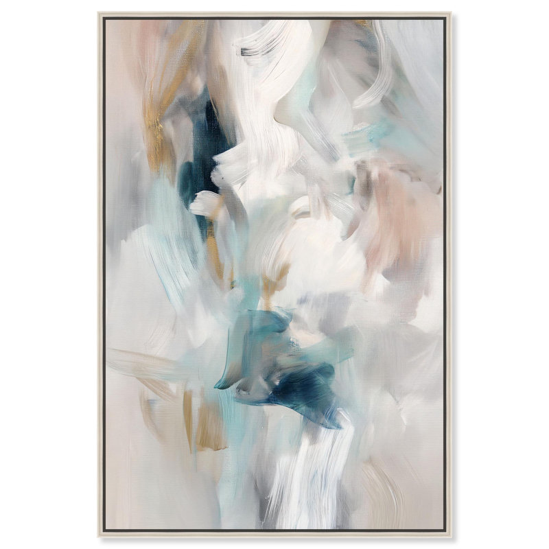 «Whispering Colors III», art abstrait vert par , H 55 po x l 37 po, Encadrement argenté
