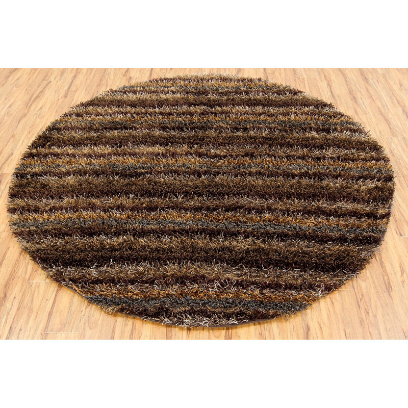 Kubu Hand Loomed Striped Area Rug in Brown/Gray/Tan, Round 7'9"