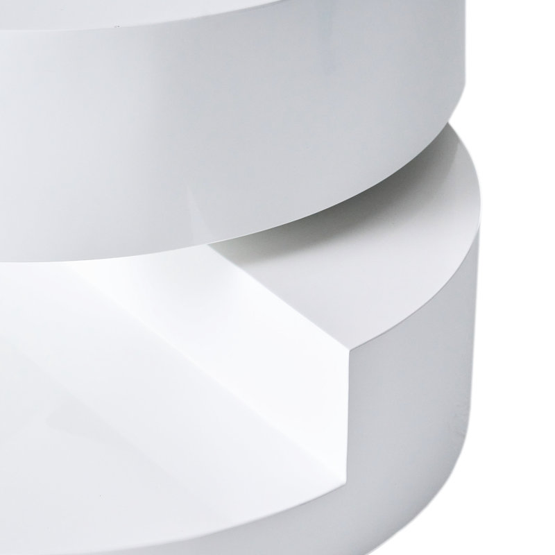 Small Rotatable Coffee Table With Storage Area, Modern White Gloss, 23.99X23.99X13.24 Inches Secret Storage, Glossy Appearance,