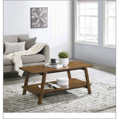 Table basse rectangulaire avec plateau en bois manufacturé, tablette et tiroir
