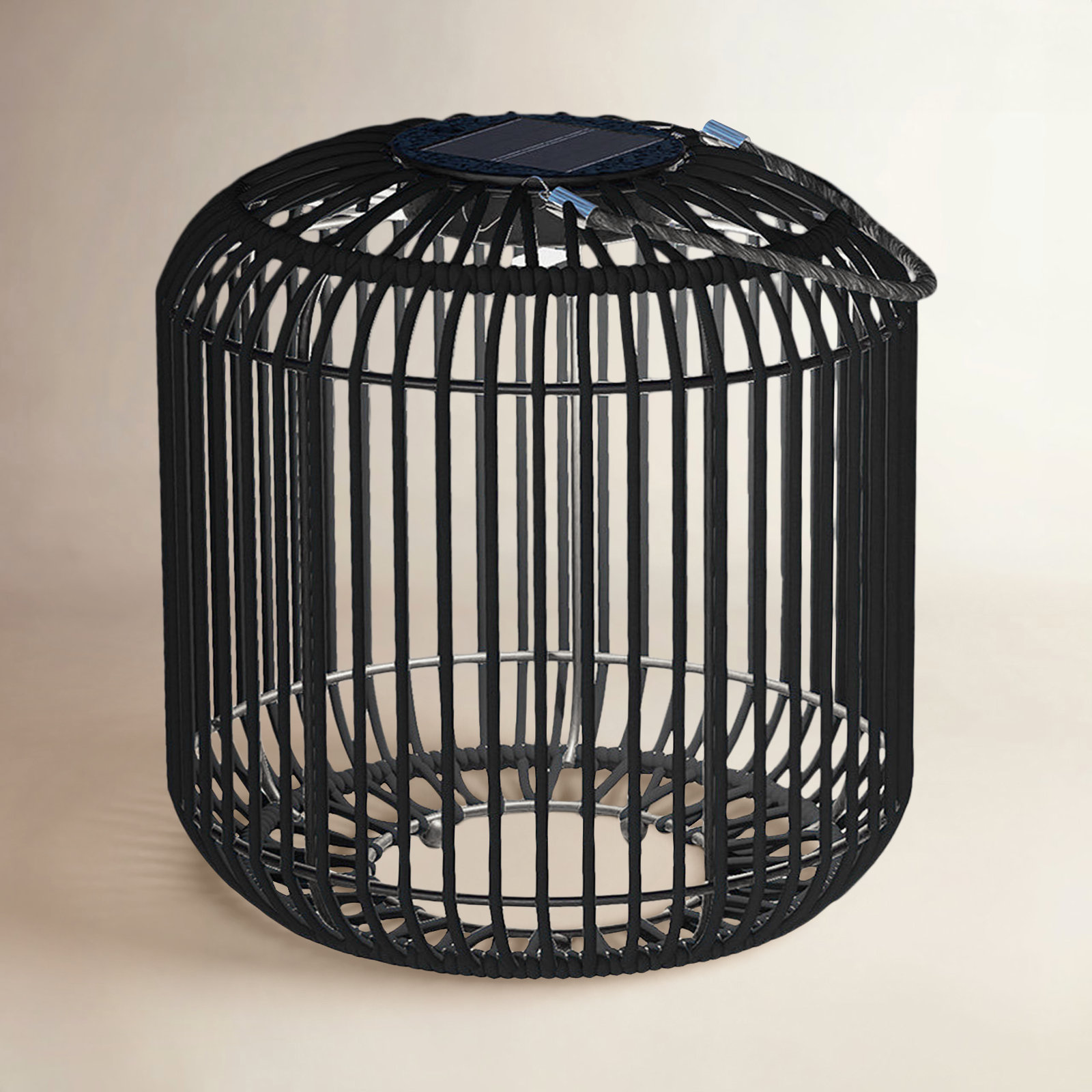 Rattan Outdoor Lantern with Rope Handle,  Matte Black