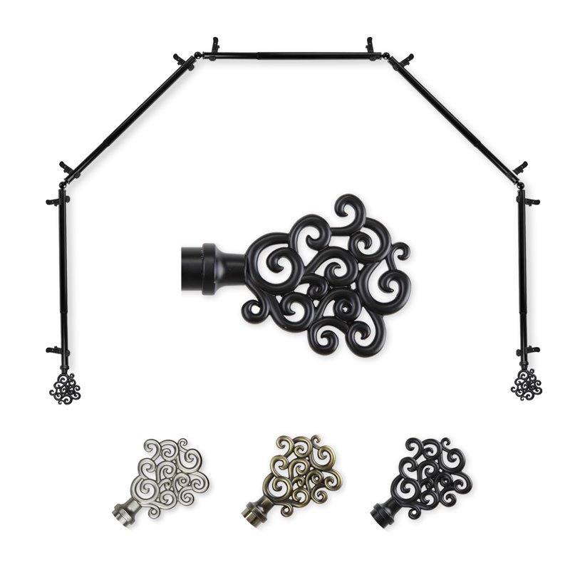 Ensemble de tringle à rideaux simple et quincaillerie pour fenêtre à 5 côtés Reinaldo, Noir, 18 à 28 po (de chaque côté)