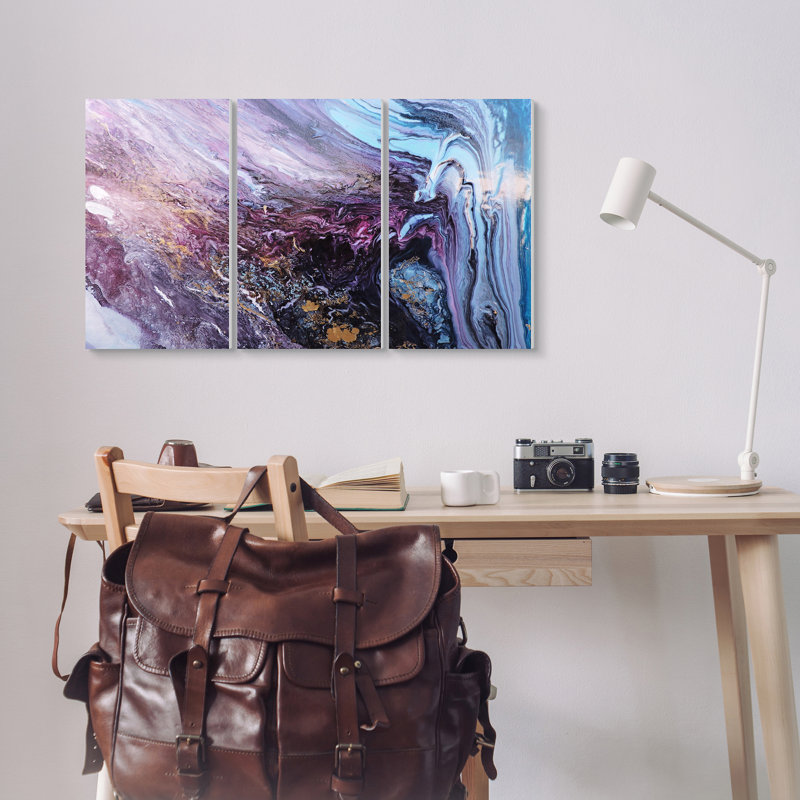 « abstract liquide purple blue texture » par leticia herrera-ensemble de 3 impressions de photos panoramiques, Toile