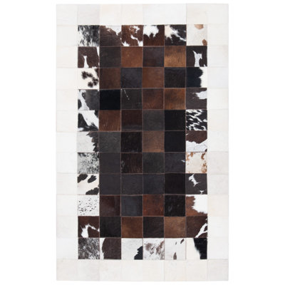 Tapis abstrait ivoire / brun en cuir feutré Herdon