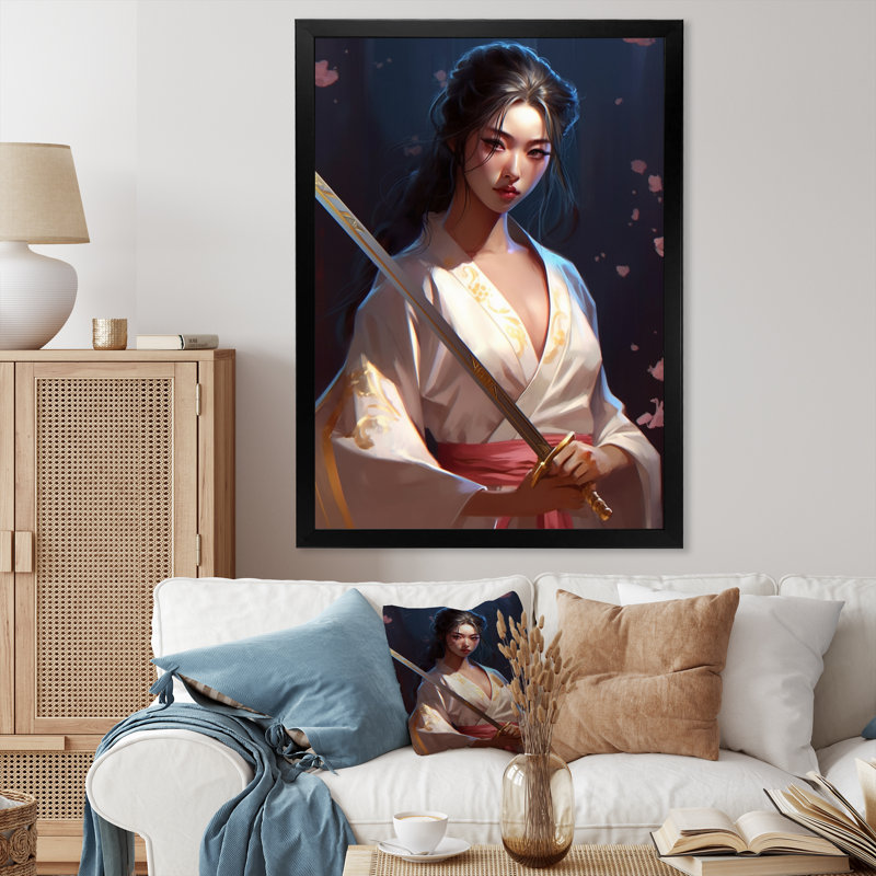 Samurai Cyberpunk Chick III - impression, Cadre photo noir, H 20 po x l 12 po x P 1 po