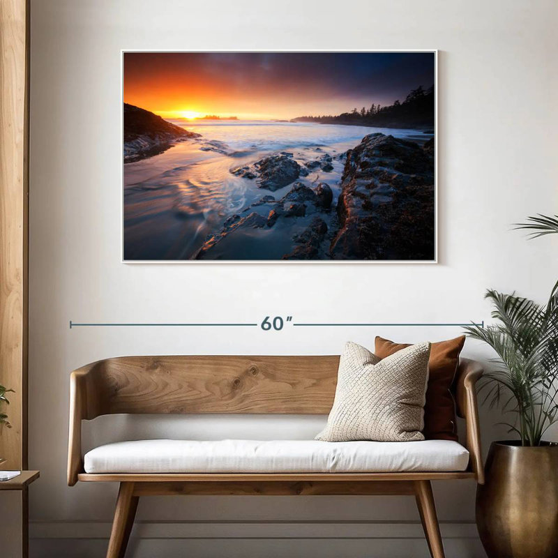 Coucher de soleil sur la côte du Tofino, Cadre flottant blanc, 46 po x 31 po