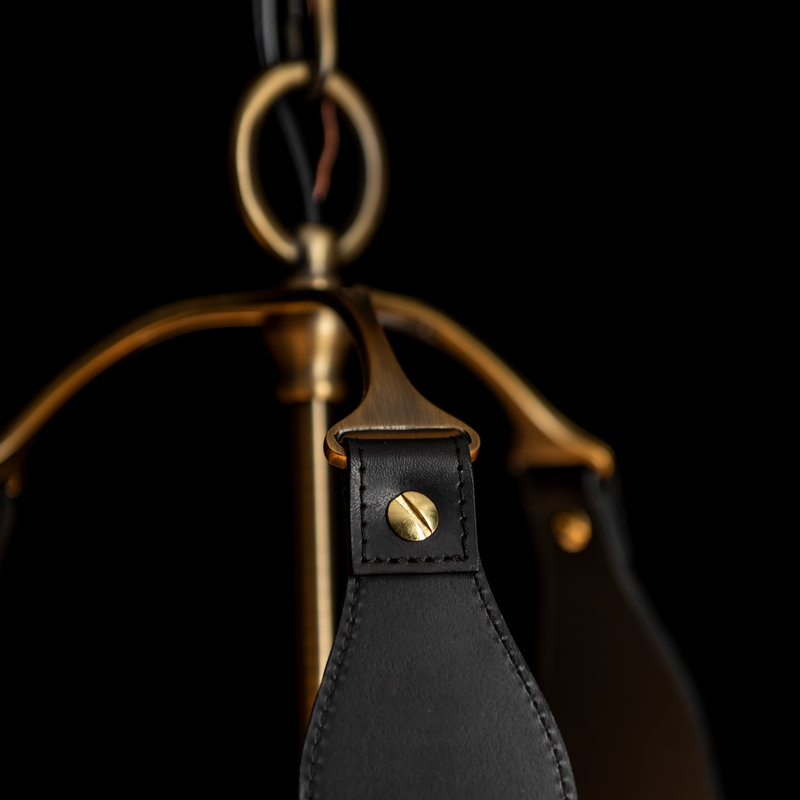 Saratoga 3 - Light Drum Pendant, British Brown Leather, Antique Brass, Natural Anna Shade
