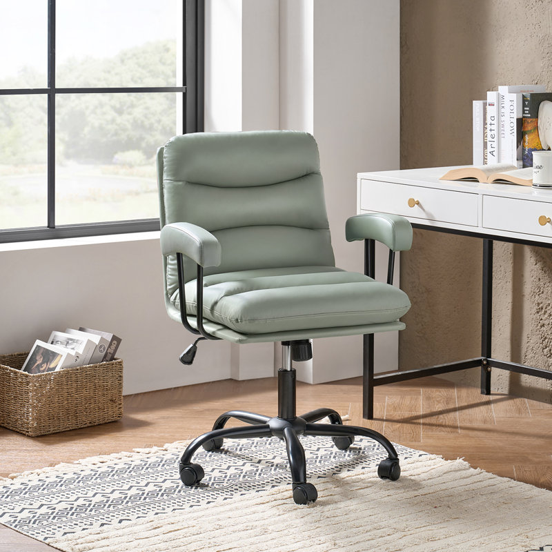 Kaynath Modern 25" W Faux Leather Office Chair with Lumbar Support, Sage