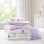 Ensemble de couette 4 pièces en microfibre brodée à motifs floraux violet, taille Twin/Twin XL