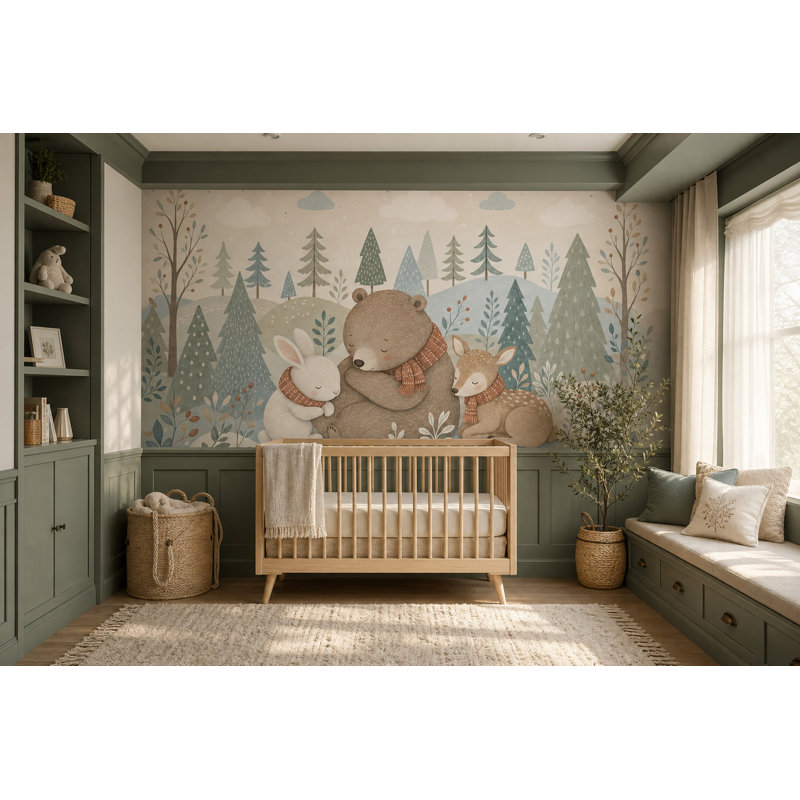 Papier peint animaux de forêt Woodland, 100 po x 96 po, Peler et coller