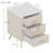Upholstered Wooden Nightstand With 3 Drawers And Metal Legs&Handles, Bedside Table With Marbling Stickers Worktop - Beige-1786089088