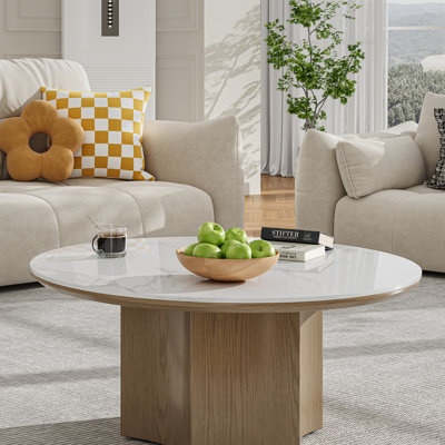 Table basse 35,45 po, table basse moderne en faux marbre avec base en bois