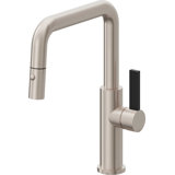Corsano Contemporary Pull Down Kitchen Faucet with Button Sprayer Quad Spout and BFB Series Handle