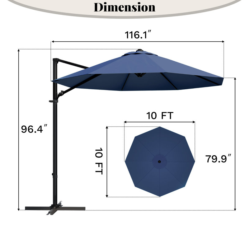 Parasol en porte-à-faux 116,1 po x 116,1 po, H 96,4 po x l 116,1 po x P 116,1 po, Marine