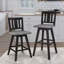 Ensemble de 2 chaises à hauteur de comptoir, ensemble de 2 chaises de cuisine pivotantes en bois d'hévéa massif gris noir-799944282