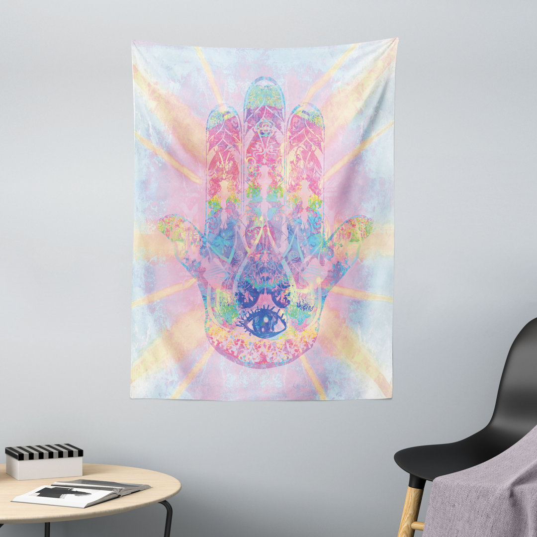 Wandteppich, Energiefluss Aura Yoga, Hamsa, Pale Pink Peach und Aqua