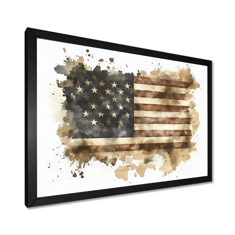 Drapeau rétro de l'ère des États-Unis, art mural, H 30 po x l 40 po, Reproduction encadrée d'une seule photo, Noir