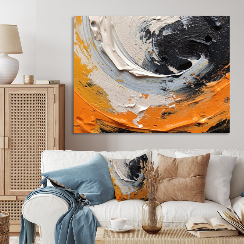 Décoration murale orange et noire Mystic Spirals II - Spirales abstraites, Toile tendue, H 16 po x l 32 po x P 1 po