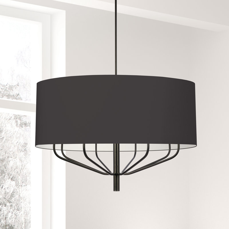 Lustre 8 lumières incandescentes, laiton vieilli avec abat-jour noir, Noir, Noir mat