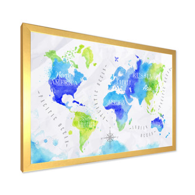 Carte du monde en vert et bleu - Impression sur toile