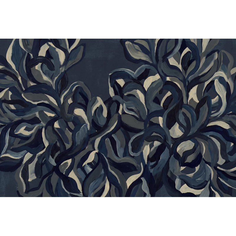 Papier peint abstrait floral bleu marine, 120 po x 96 po, Non tissé