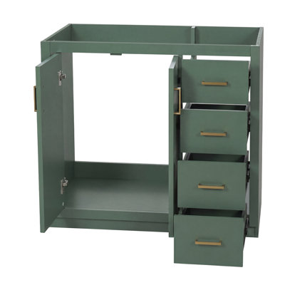 Meuble-lavabo de 36 po sans lavabo supérieur, armoire de rangement en bois massif, meuble-lavabo autoportant avec 3 tiroirs et portes à fermeture douce
