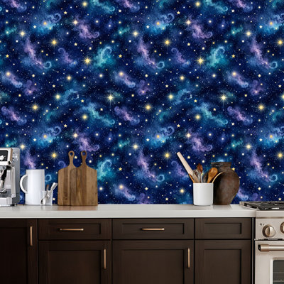 Peel and Stick Wallpaper Starry Night Sky Nebulas Shimmering Stars Cosmic Contact Paper Removable Self Adhesive Wall Mural Wall Decor for Bedroom Kitchen Cabinets 17.7in x 118in