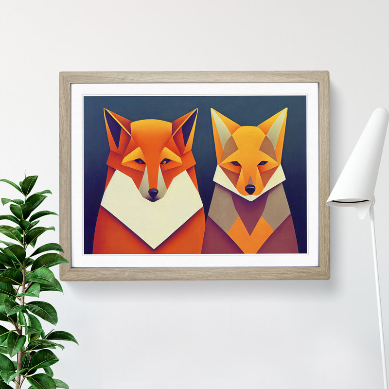 Two Abstract Foxes Vol.2 - Framed Print, 34cm H x 46cm W x 2cm D, Oak