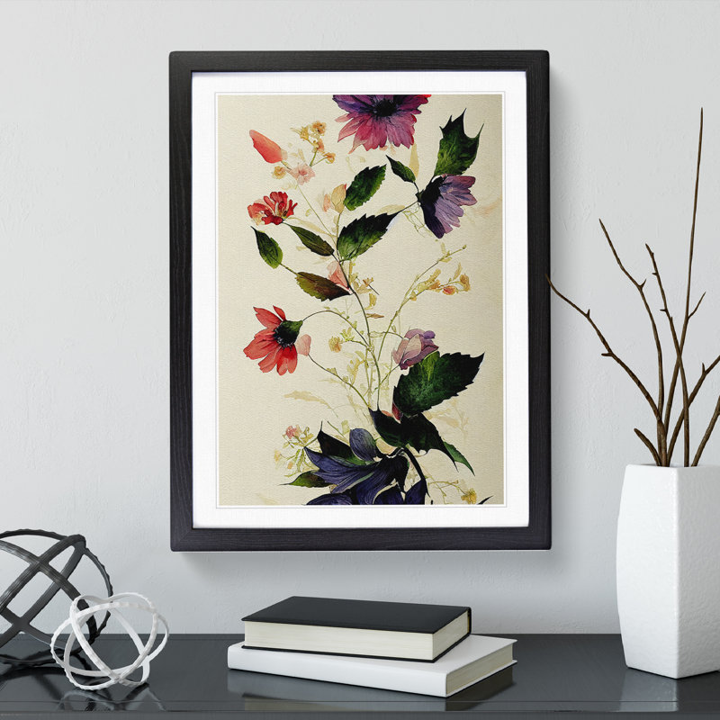 Pretty Flowers No.1 - Single Picture Frame Painting, 64cm H x 46cm W x 2cm D, Black Framed