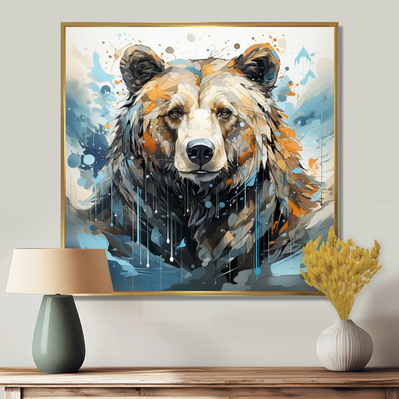 Représentation abstraite d'un mouvement d'ours sur toile, Cadre flottant doré, 44" H x 44" W
