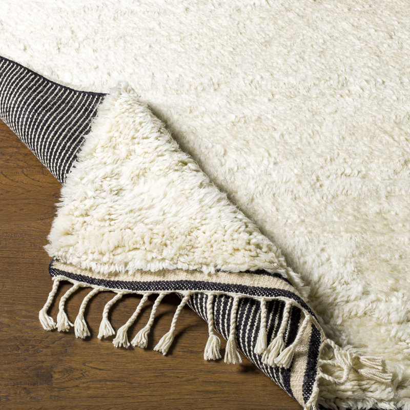 Wool Geometric Area Rug in Cream, Rectangle 8' x 10'