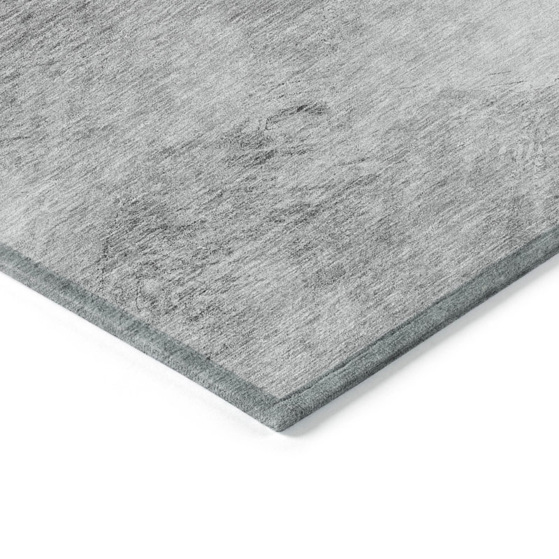 Tapis extérieur lavable abstrait gris argenté et ivoire 3 pi x 5 pi