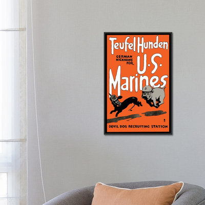«Vintage Art of the Marine Corps Bulldog Chassing a German Dachshund», affiche vintage sur toile