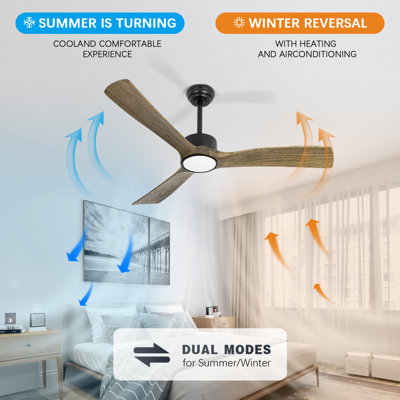 Ventilateur de plafond d'intérieur 52 pouces avec lumière et télécommande, lame en bois, moteur à courant continu réversible silencieux, mémoire de lumière, 6 vitesses pour chambre / salon, etc.