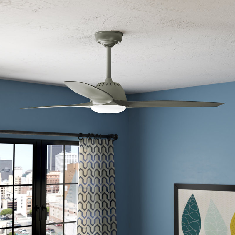 52" Wisp 3 - Blade LED Standard Ceiling Fan with Remote Control and Light Kit Included, Pewter/Pewter