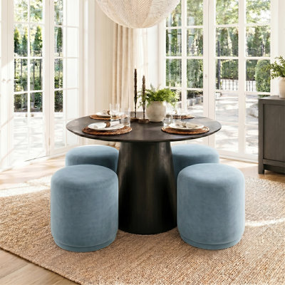 Ensemble de salle à manger rotatif 5 pièces 5 pièces, 42 po, table en chêne noir avec 4 repose-pieds en velours
