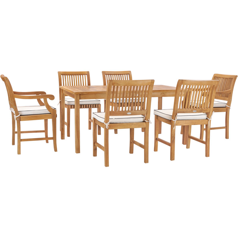 Outdoor 7 - Piece Teak Dining Set with Cushions