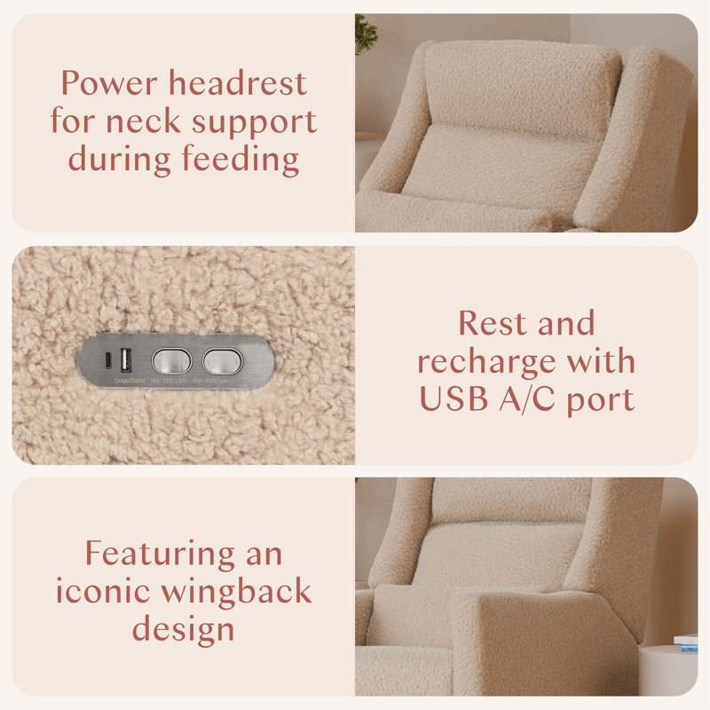 Kiwi Plus Power Glider Recliner w/ Power Headrest, Chai Shearling