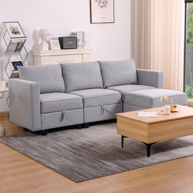 Petit canapé modulaire modulaire en forme de L 3 places Canapé modulaire convertible avec repose-pieds
