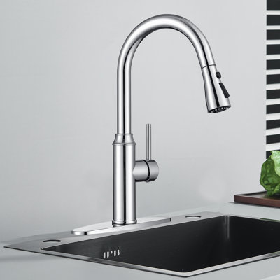 Kitchen Faucet With Pull-Down Sprayer, Stainless Steel Single-Handle Kitchen Sink Faucet With Deck For Rvs, Farmhouses, Laundry Sinks