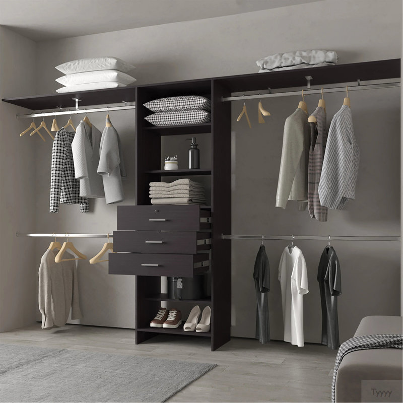 Système d'organisation modulaire pour placard avec tringles suspendues Wengue, Marron foncé