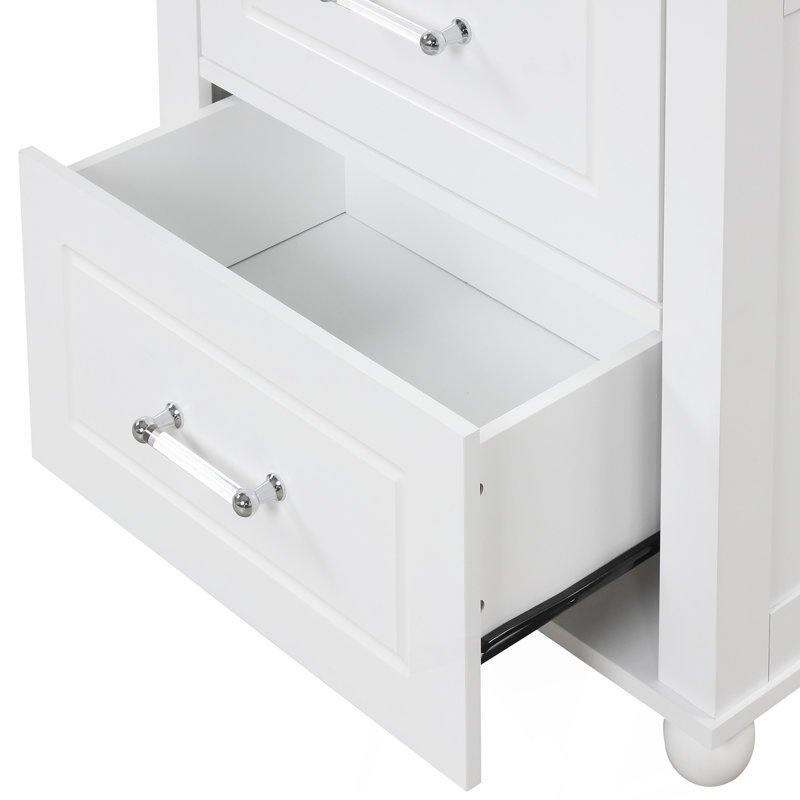 Grande armoire de rangement pour salle de bain, armoire de rangement autoportante avec deux tiroirs et tablette réglable, panneau de fibres à densité moyenne avec finition peinte, blanc