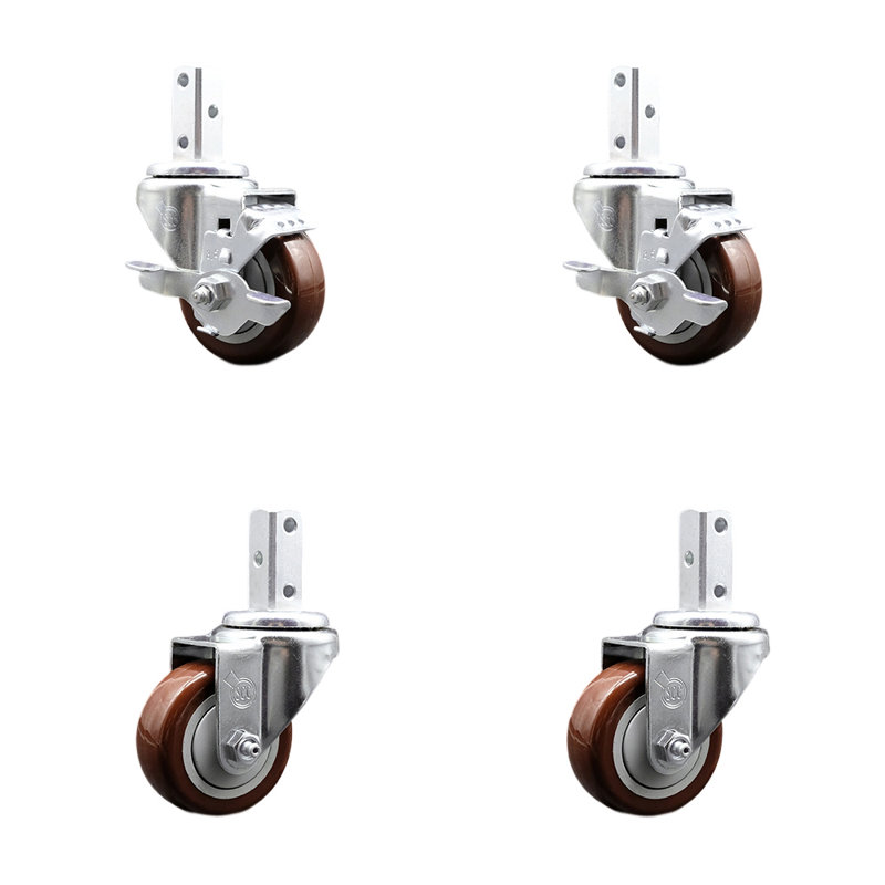 4 Piece Polyurethane Caster Set, Maroon