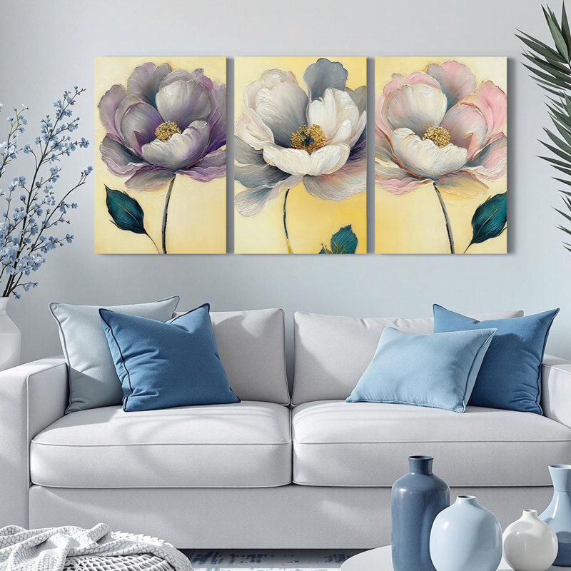 Tableau mural sur toile à motif de pivoines florales, décoration intérieure moderne et élégante (paquet de 3)