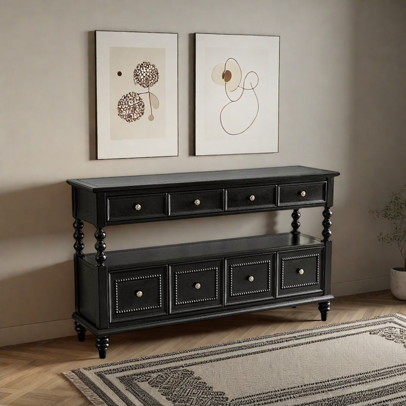 Console rétro de luxe multifonctionnelle, H 35,04 po x l 59,06 po x P 15,75 po, Noir, noir, noir, noir